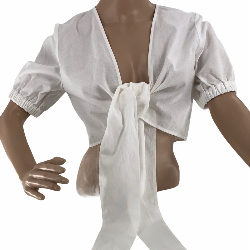 The Fifth Label Ivory White Crop Waist Front Tie Top